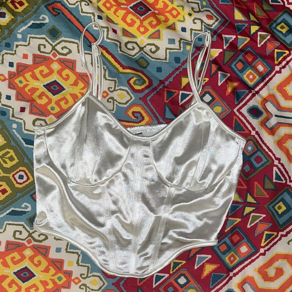 Sleek Silver Satin Corset Top